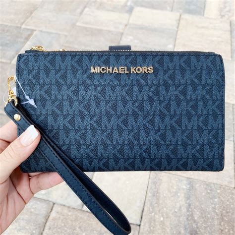 michael kors fabric wallet blue|michael kors phone wallet wristlet.